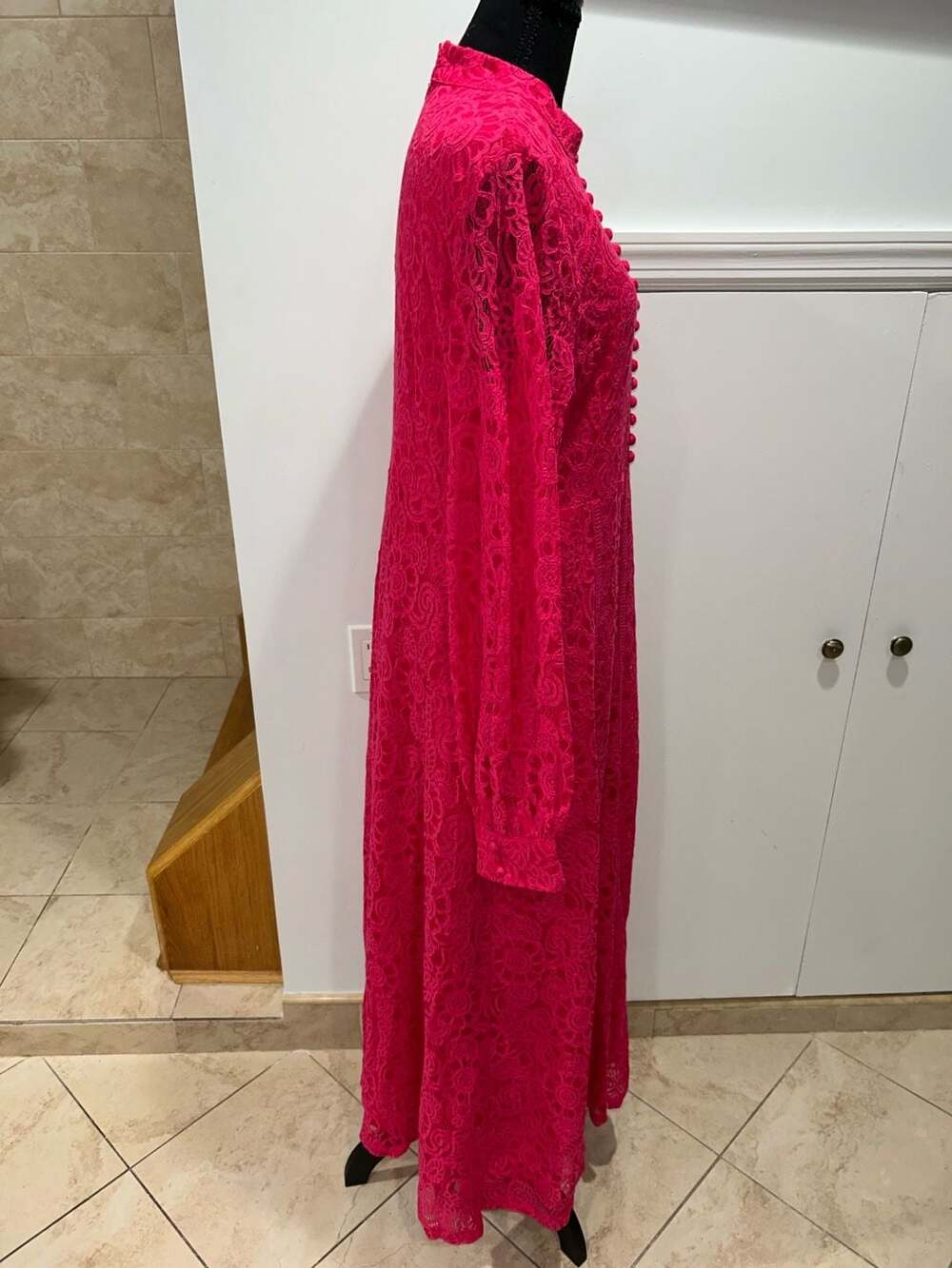 Anewsta Ladies' Long Sleeve Lace Rose Pink Dress Maxi Women Outfit